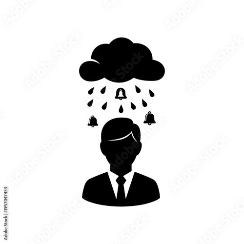 black silhouette of a person under a rain of notifications information overload concept digital communication 