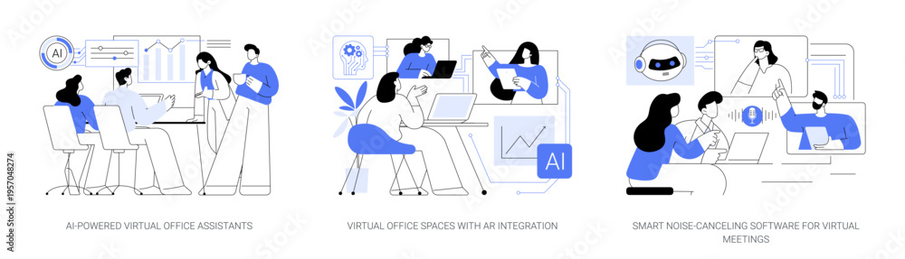Fototapeta premium AI, AR Enhancing Remote Work Efficiency abstract concept vector illustrations.