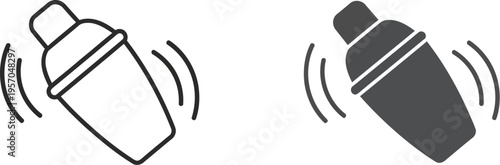 Two icons depicting a cocktail shaker actively mixing beverage ingredients illustrate bar tools or mixology preparation.