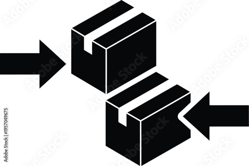 Two shipping boxes are compressed by opposing arrows representing logistics, packaging, or pressure concepts.