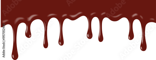 Realistic dripping brown chocolate illustration isolated on white background, delicious dessert element for world chocolate day celebration