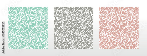 Wallpapers in the style of Baroque.. Set of colored floral ornaments. Seamless vector backgrounds Graphic patterns for fabric, wallpaper, packaging. Ornate Damask flower illustration