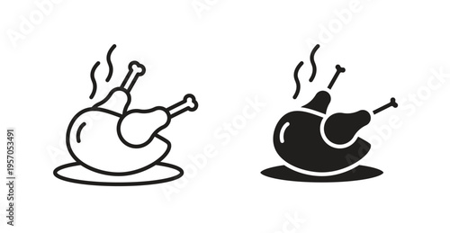 Baked turkey icon for web design. icon symbol vector