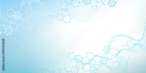 Health care abstract background with hexagons, lines and dots. Medical innovation banner template concept. Biology and pharmaceutical technology background. illustration.
