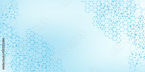 Modern abstract molecules structure for science or medical background. DNA helix or atom visualization. Molecular wave flow abstract background. Vector illustration