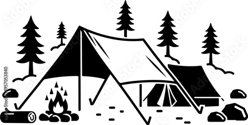 Vector camping tent and campfire illustration