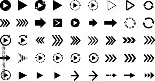 Collection of various arrow and play button icons