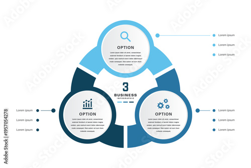 Triangular Circular 3 Option Business Infographic with Icons and Numbered Segments for Corporate Strategy and Presentation Design