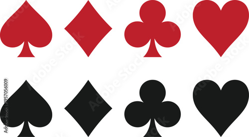A set of colorful playing card suits including spades diamonds clubs and hearts