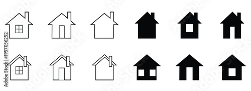 House icons set. Home icon collection. . Main page pictogram in filled, thin line, outline and stroke style. Isolated illustration. Vector set of house thin line icons.