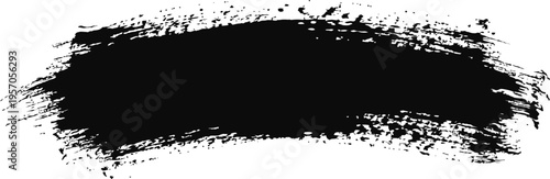 A black brush stroke on a white background resembling a smudge or a smear of ink