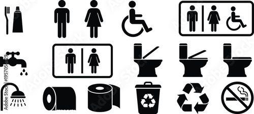 Restroom and hygiene icons set