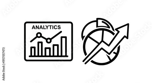 Data analytics and financial growth icons: business performance, market trends, and investment strategy, pie chart
