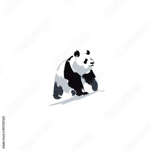 パンダの墨絵イラスト・和風水墨画の動物アート素材・透過