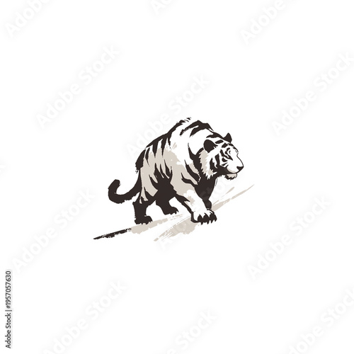 虎の墨絵イラスト・和風水墨画の動物アート素材・透過