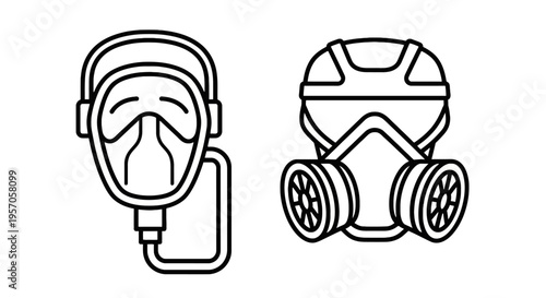 Protective gas mask and respirator outline icons for industrial occupational safety hazardous environments chemical protection and personal safety gear