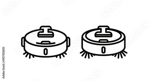 Robotic vacuum cleaner icons representing smart home technology and automated floor cleaning, vector outline illustration for domestic household gadgets