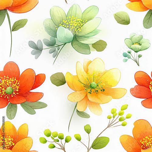Colorful Floral Seamless Pattern with Various Flowers