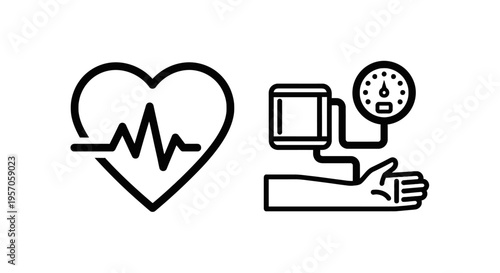 Heart rate pulse and blood pressure monitor line icons for medical diagnostics and patient checkup. minimalist symbols for cardiology and health status