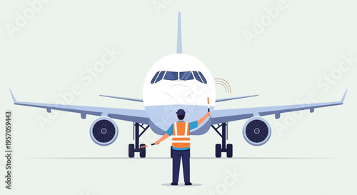 Airplane Ground Crew Illustration – Aircraft Marshalling Vector Design