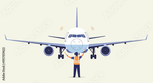 Airplane Ground Crew Illustration – Aircraft Marshalling Vector Design