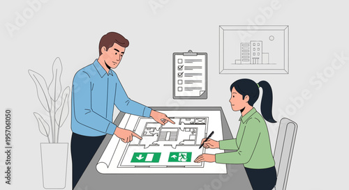 Architects Collaborating on Building Floor Plan Design