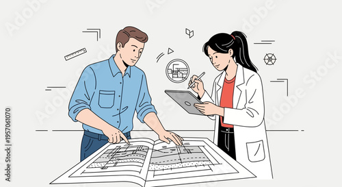 Architects Collaborating on Construction Blueprint Analysis