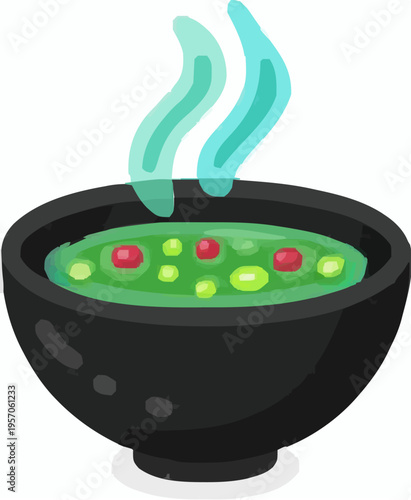 Warming Vegetable Broth in a Black Pot