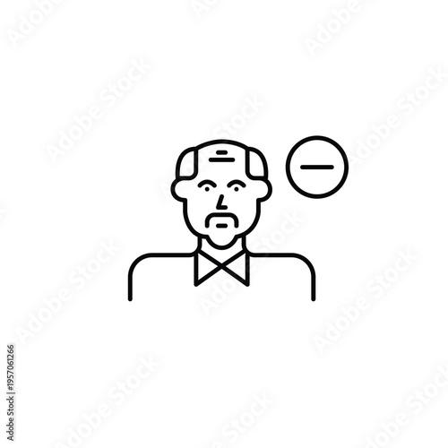 Older man and minus. Remove user, delete avatar. Reduce profile access. Pixel perfect, editable stroke vector icon