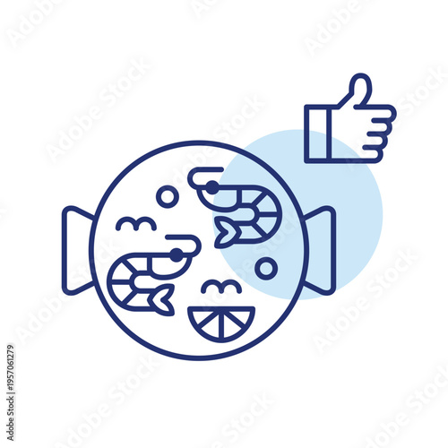 Shrimp paella and like. Favorite food, high customer reviews and delivery. Pixel perfect, editable stroke vector icon