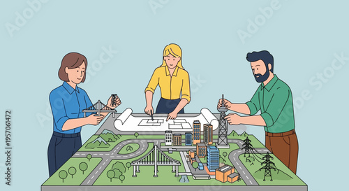 Architects Collaborating on Urban Infrastructure Model Development