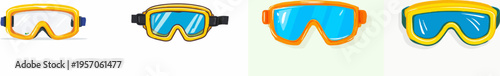 Vivid Visions: A 2D Flat Vector of Yellow Safety Goggles with Blue Background
