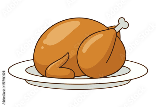 Roasted Turkey Vector Icon on Plate