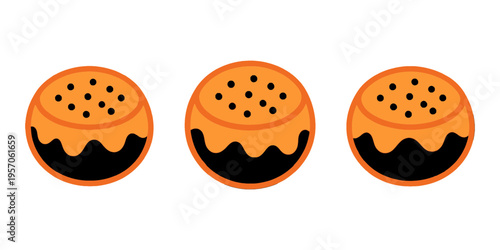 Round Burger Vector Icons with Sesame Seeds