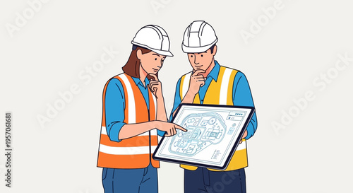 Architects Reviewing Construction Blueprints