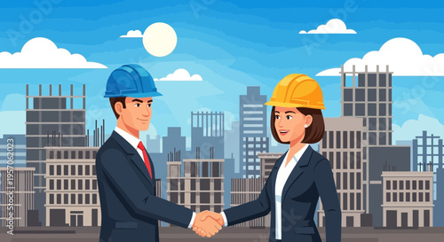 Architects Shaking Hands at Construction Site
