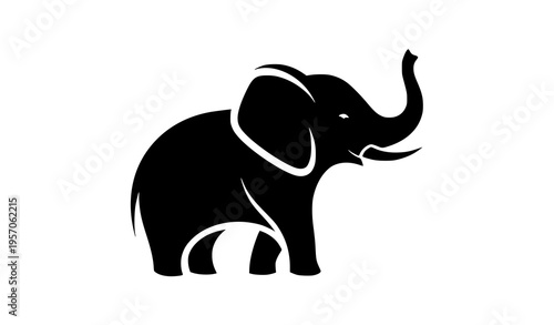 Stylized elephant silhouette icon raised trunk simple modern vector illustration isolated on white