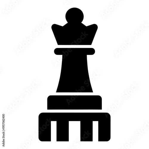 White Chess Queen Vector Icon on Dark Background