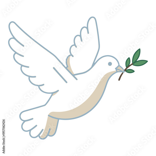 White Dove Vector Icon Holding Olive Branch