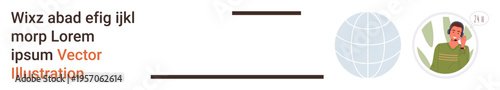 Digital marketing, communication, global reach, presentation, media sharing, public speaking. Globe icon and person speaking. Digital marketing and communication visualization
