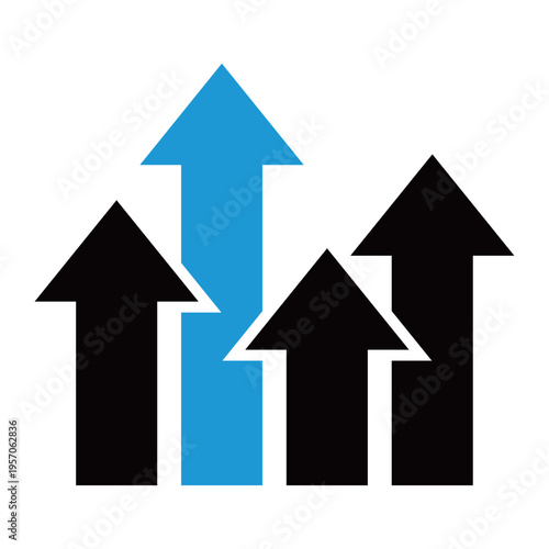 周囲を圧倒する成長・差別化を表現した上昇矢印アイコン（2色・青・競争優位・市場リーダー・ナンバーワン）