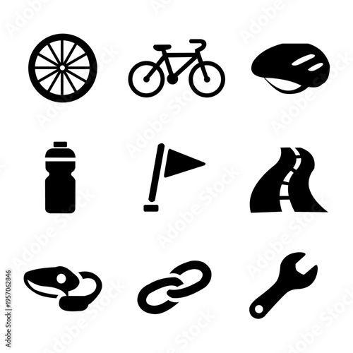 Simple black cycling club icon set minimal