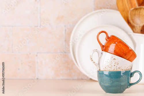 Coffee cups on table