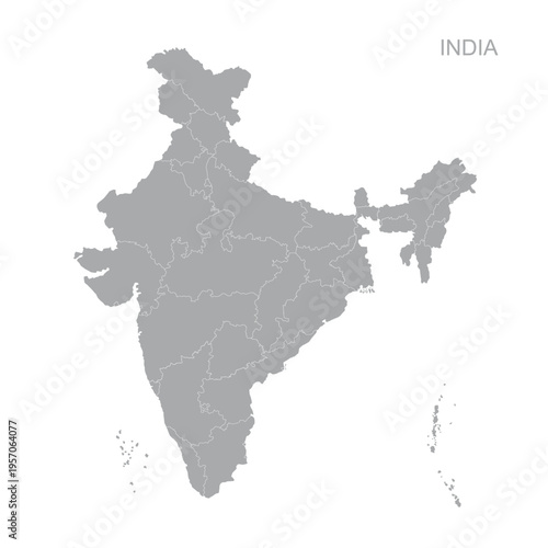 Minimalist Map of India with State and Union Territory Borders