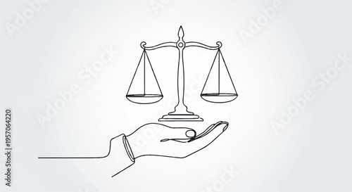 Hand holding balanced scales with two equal sides on white background symbolizing justice and fairness