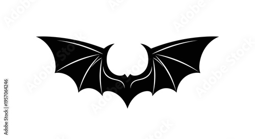 Black silhouette of a bat with outstretched wings on a white background.