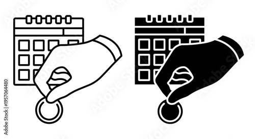 Linear icon. Payment of monetary remuneration according to the calendar schedule. Simple black and white vector symbol isolated on white background