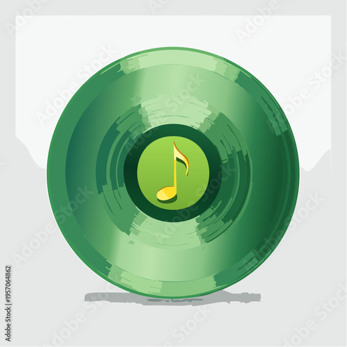 Green vinyl record with a music note in the center showing a simple design for music lovers and collectors