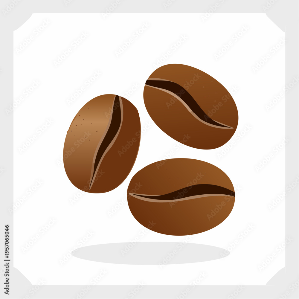 Fototapeta premium Coffee beans on a white background in a simple design showing three beans with clear details of their shape and texture