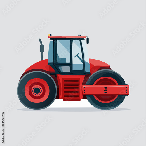 Red tractor parked on a flat surface with visible details and features during daytime